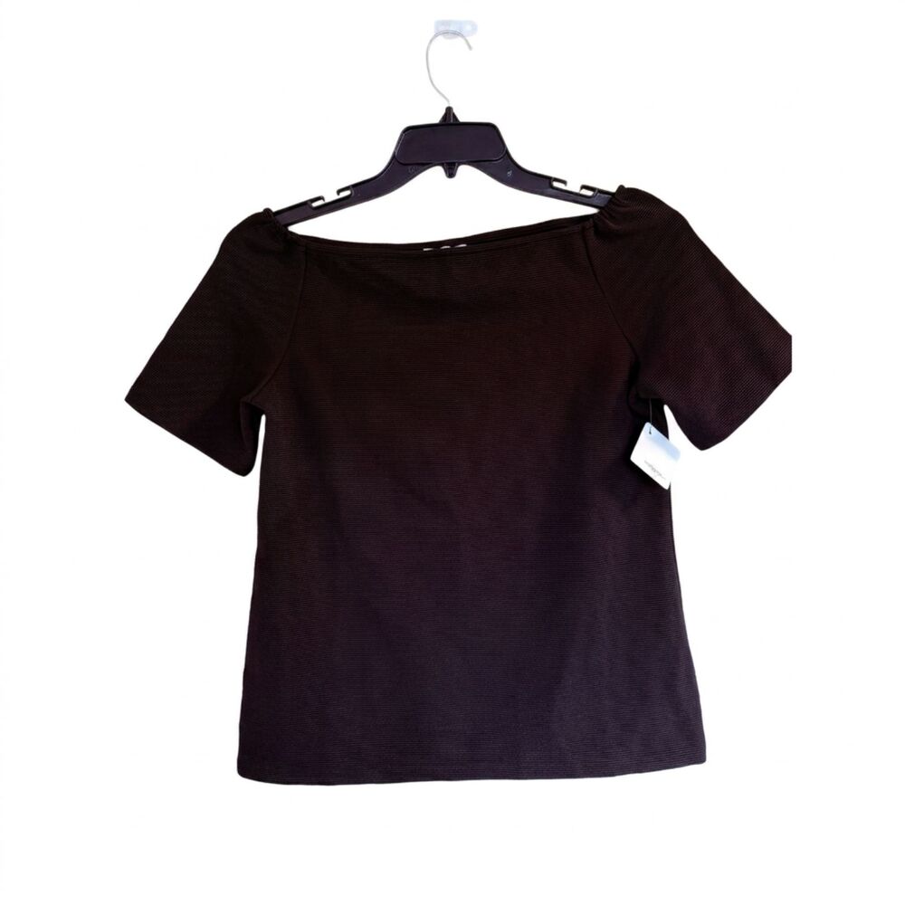 NWT Halogen Black Ribbed Boatneck Short Sleeve Top Size L Nordstrom